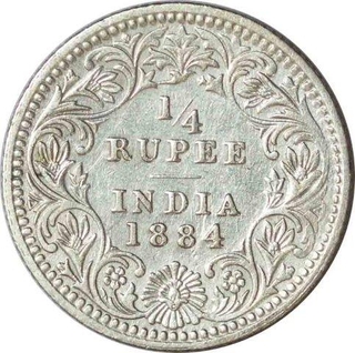 Silver Quarter Rupee Coin of Victoria Empress of Calcutta Mint of 1884.