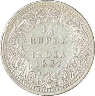 Silver Quarter Rupee Coin of  Victoria  Empress of Calcutta Mint of 1887.