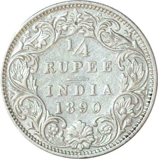 Silver Quarter Rupee Coin of Victoria Empress of Bombay Mint Of 1890.