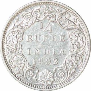 Silver Quarter  Rupee Coin of Victoria Empress of Bombay Mint of  1892.