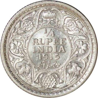 Silver Quarter Rupee Coin of King George V of Calcutta Mint of 1915.