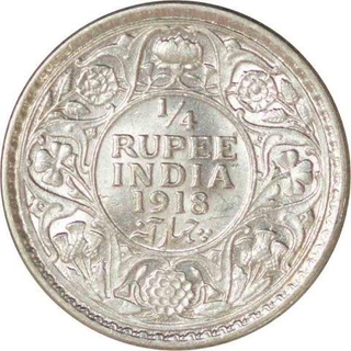 Silver Quarter Rupee Coin  of King George V of Calcutta Mint of 1918.