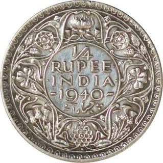 Silver Quarter Rupee Coin of King George VI of Bombay Mint of 1940.