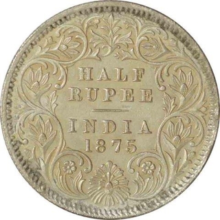 Silver Half Rupee Coin of Victoria Queen of Calcutta Mint of 1875.