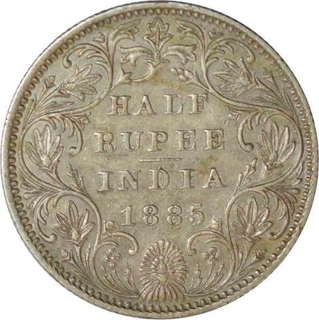 Silver Half Rupee Coin of Victoria Empress of Bombay Mint of 1885.