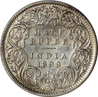 Silver Half Rupee Coin of  Victoria Empress of Bombay Mint of 1899.