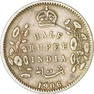 Silver Half Rupee Coin of King Edward VII of Calcutta Mint of 1906.