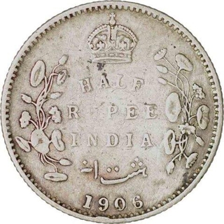 Silver Half Rupee Coin of King Edward VII of Bombay Mint of 1906.