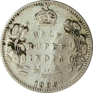 Silver Half Rupee Coin of King  Edward VII of Calcutta Mint of 1906.