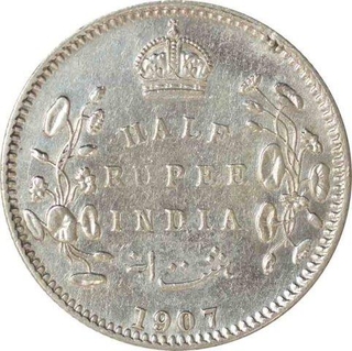 Silver Half Rupee Coin of King Edward VII of Calcutta Mint of 1907.