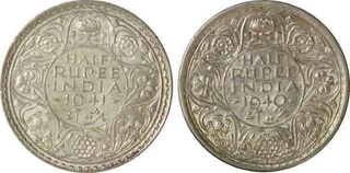 Silver Half Rupee Coins of King George VI of Bombay Mint.