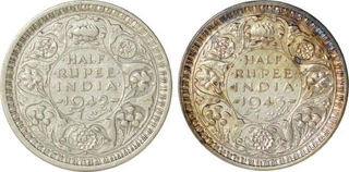 Silver Half Rupee Coin of King George VI of Bombay Mint of Different Year.