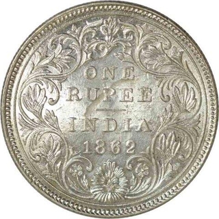 Silver One Rupee Coin of Victoria Queen of Calcutta Mint of 1862.