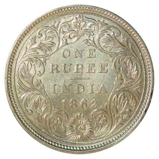 Silver One  Rupee Coin of Victoria Queen of Calcutta Mint of 1862.