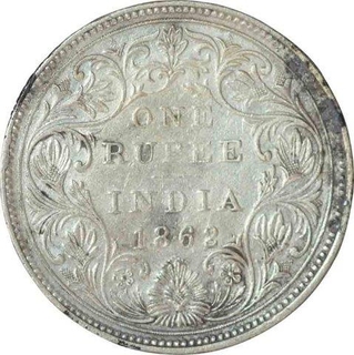 Silver One Rupee Coin of Victoria Queen of Bombay Mint of 1862.