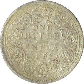 Silver One Rupee Coin of Victoria Queen of Calcutta Mint of 1862.