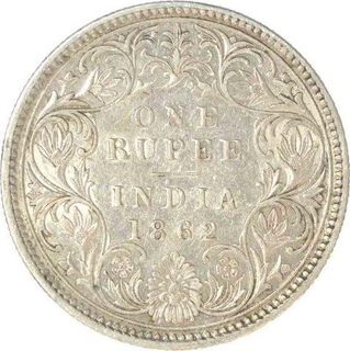 Silver One  Rupee  Coin of Victoria Queen of Calcutta Mint of 1862.