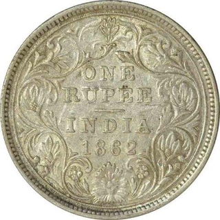 Silver One  Rupee Coin of Victoria Queen of Calcutta Mint of 1862.