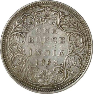 Silver One  Rupee Coin of Victoria Queen of Bombay Mint of 1862.