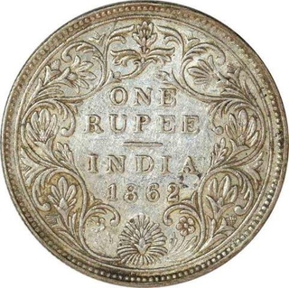 Silver One Rupee Coin of Victoria Queen of Calcutta Mint of 1862.