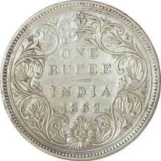 Silver One Rupee Coin of Victoria Queen of Bombay Mint of 1862.