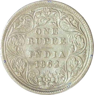 Silver One Rupee Coin of Victoria Queen of Calcutta Mint of 1862.