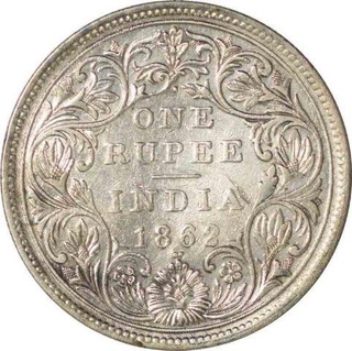 Silver One Rupee Coin of Victoria Queen of Bombay Mint of 1862.