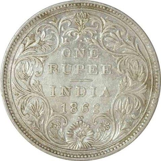 Silver One Rupee Coin of Victoria Queen of Bombay Mint of 1862.