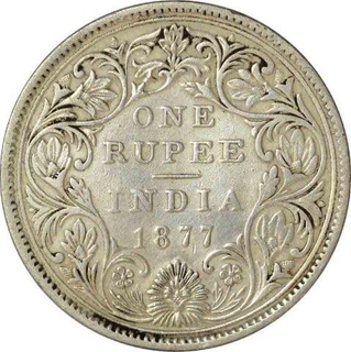 Silver One Rupee Coin of Victoria Empress of Calcutta Mint of 1877.