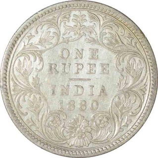 Silver One  Rupee Coin of Victoria Empress of Calcutta Mint of 1880.