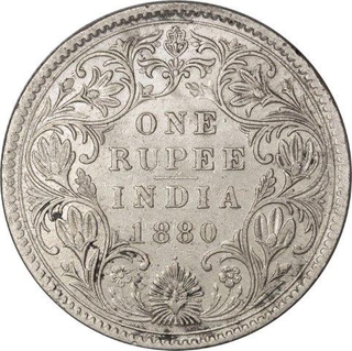 Silver One  Rupee Coin of Victoria Empress of Bombay Mint of 1880.