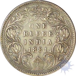 Silver One Rupee Coin of Victoria Empress of Bombay Mint of 1881.