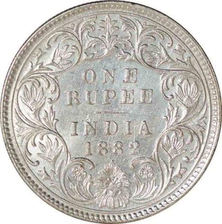 Silver One Rupee Coin of Victoria Empress of  Bombay Mint of 1882.