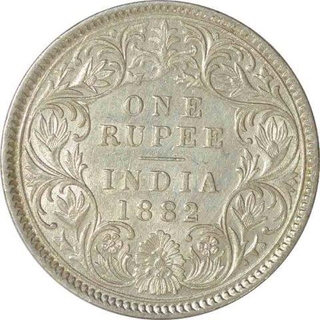 Silver One  Rupee Coin of Victoria Empress of Calcutta Mint of 1882.