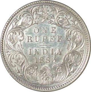 Silver One Rupee Coin of Victoria Empress of Bombay Mint of 1883.