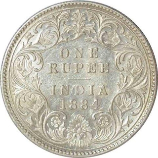 Silver One  Rupee Coin of Victoria Empress of Bombay Mint of 1884.