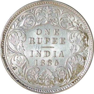 Silver One Rupee Coin of Victoria Empress of Calcutta Mint of 1885.