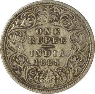 Silver One Rupee Coin of Victoria Empress of Calcutta Mint of 1885.