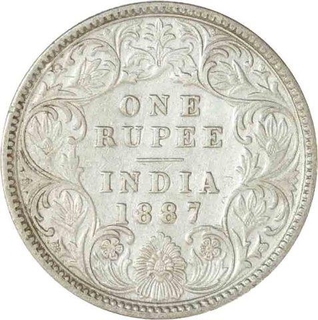 Silver One Rupee Coin of Victoria Empress of Bombay Mint of 1887.