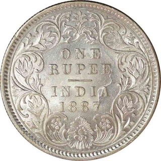 Silver One Rupee Coin of Victoria Empress of Calcutta Mint of 1887.