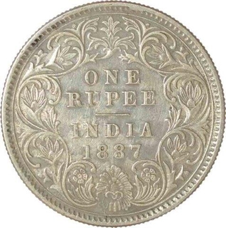 Silver One Rupee Coin of Victoria Empress of Calcutta Mint of 1887.