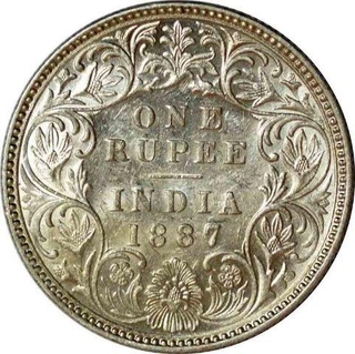 Silver One Rupee Coin  of Victoria Empress of Bombay Mint of 1887.