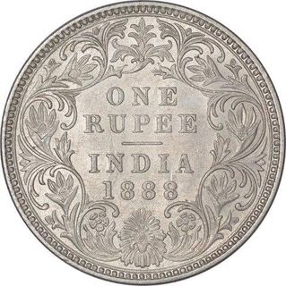 Silver One Rupee Coin of Victoria Empress of Bombay Mint of 1888.