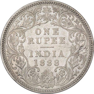 Silver One Rupee Coin  of Victoria Empress of Bombay Mint of 1888.