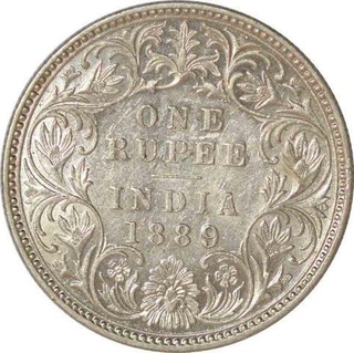 Silver One Rupee Coin of Victoria Empress of Bombay Mint of 1889.