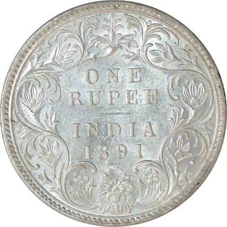 Silver One Rupee Coin of Victoria Empress of Bombay Mint of 1891.