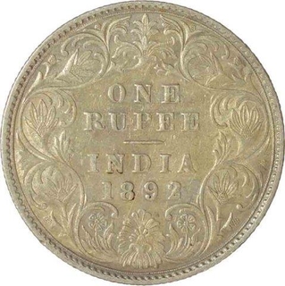 Silver One Rupee Coin  of Victoria Empress of Bombay Mint of 1892.