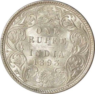 Silver One Rupee Coin  of Victoria Empress of  Bombay Mint of 1893.