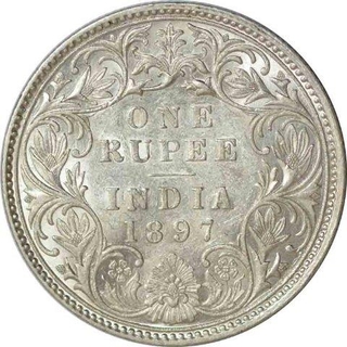 Silver One Rupee Coin of Victoria Empress of Bombay Mint of 1897.