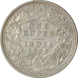 Silver One Rupee Coin of Victoria Empress of Calcutta Mint of 1898.